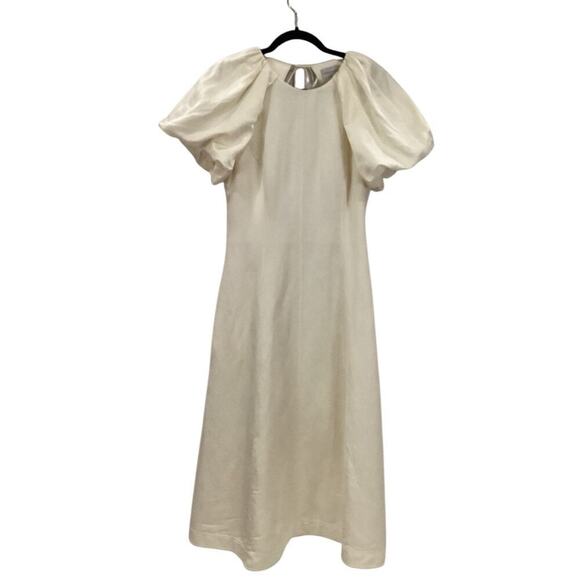 Rebecca Vallance Aimee Open Back Sateen Midi Dress In Ivory Size 8 - Picture 6 of 16
